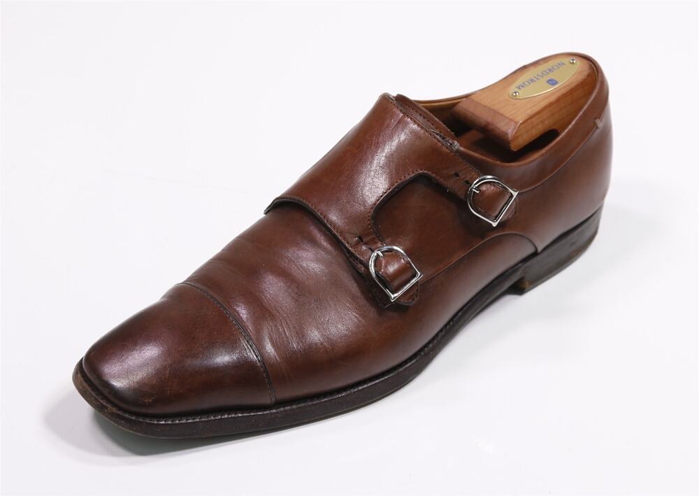 Paul Stuart Brown Captoe Double Monk Strap Leather Dress Shoes 8 E